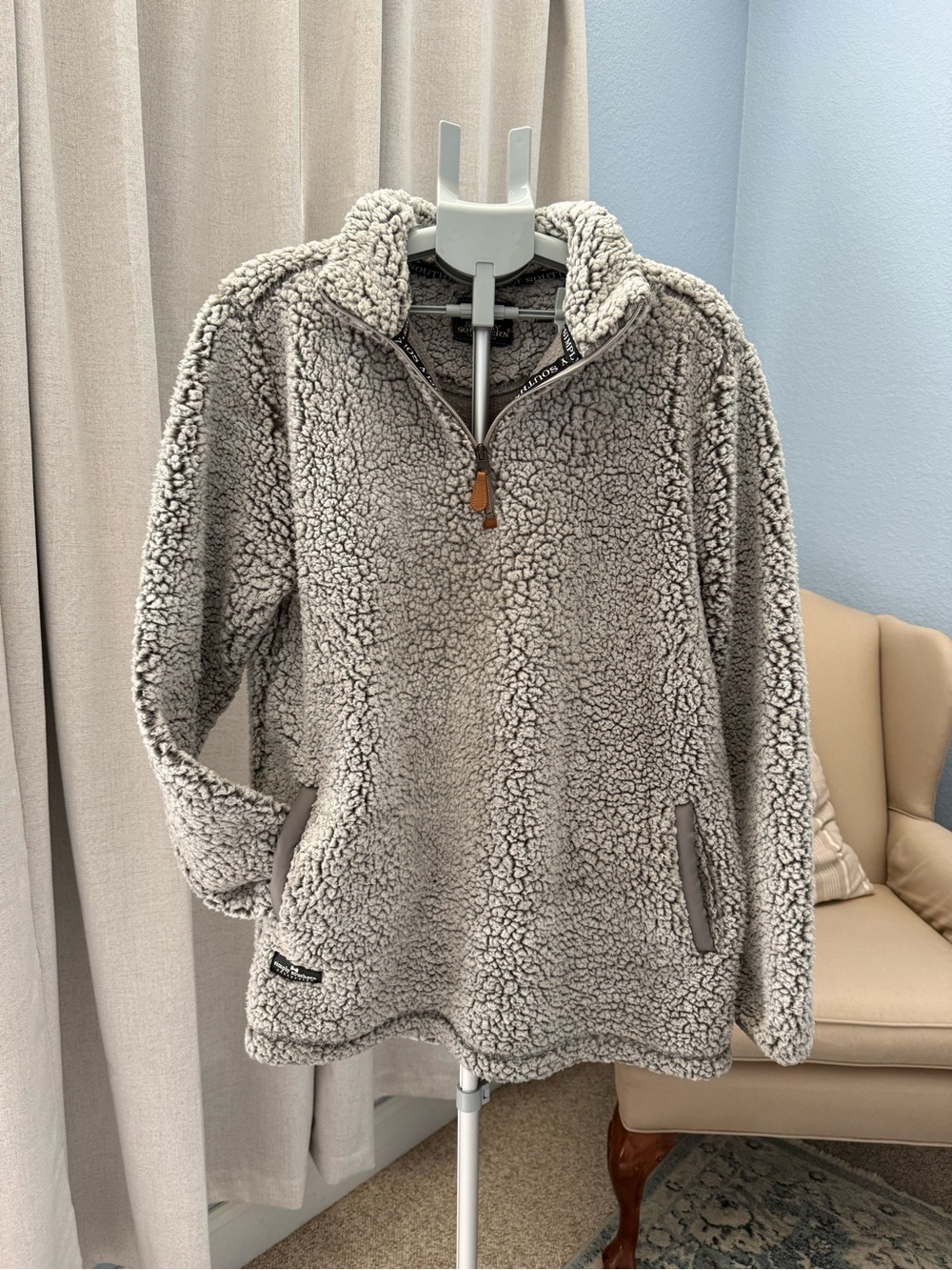 Simply Southern Preppy Plush Sherpa Quarter-Zip Jacket Light Gray Size XL